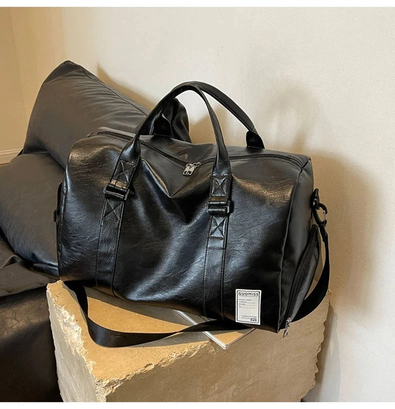 PU Travel Duffel Bag Waterproof Luggage Handbag with Shoes Pocket Weekender Overnight Daypack Dry Wet Sports Shoulder Tote Pack