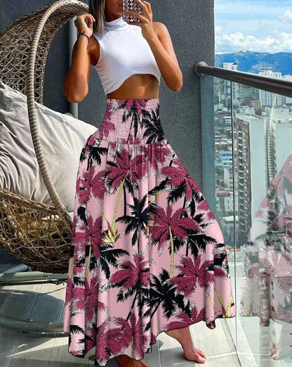 Fashion Cotton Women Floral Print Skirt Side Tie Beach Skirts Summer High Waist Wrap Flower Long Skirt