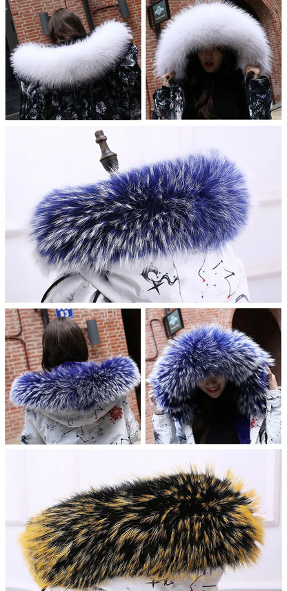 Raccoon Fur Collar 100% Real Fur Fashion Scarves For Ladies Neck Warmer Women Winter Natural Fur Scarf Decor White Fur Scarf