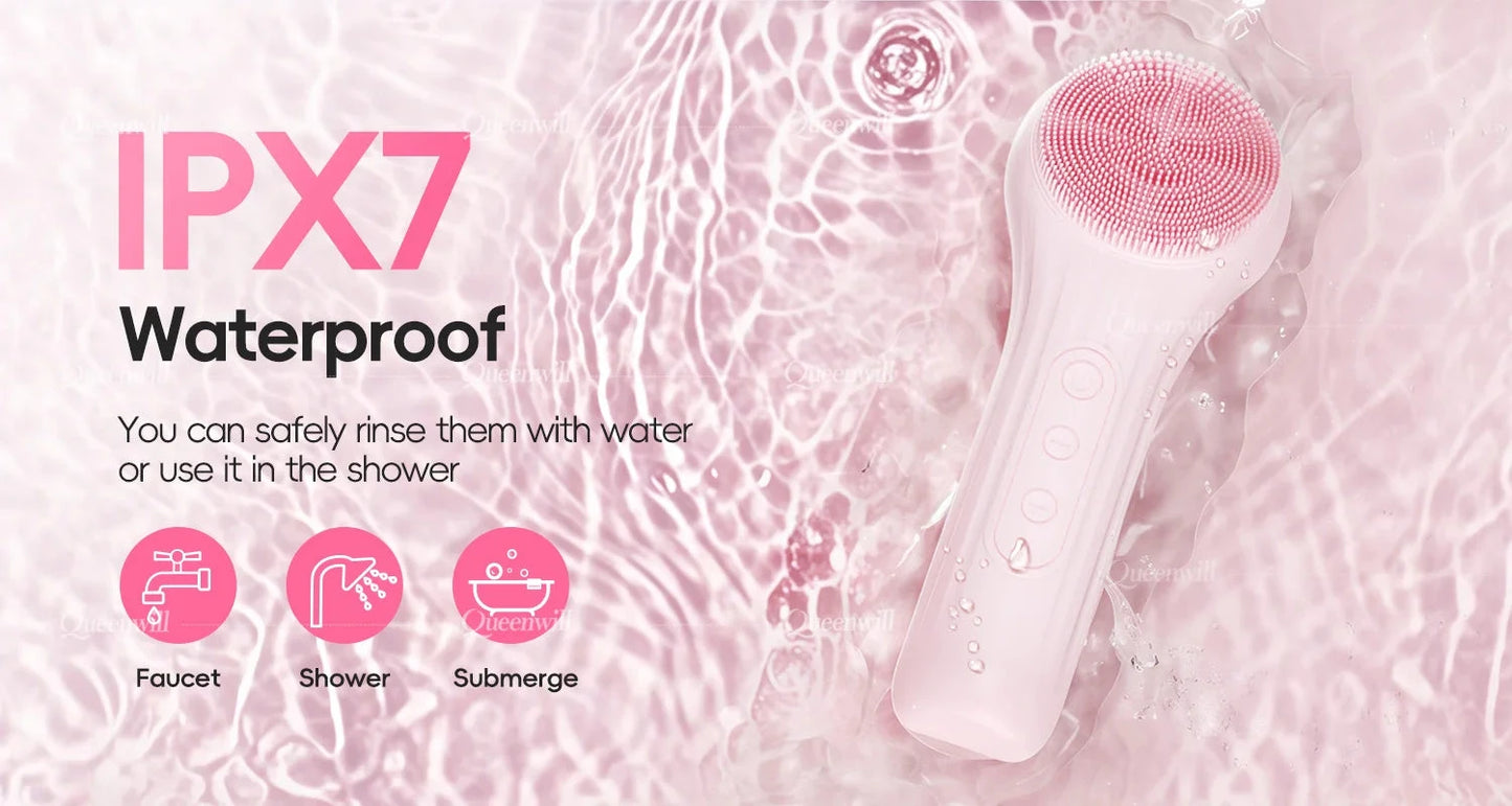 Electric Sonic Waterproof Facial Cleansing Brush Rechargeable Hot compress Deep Pore Cleaner Silicone Cleanse Skincare Device