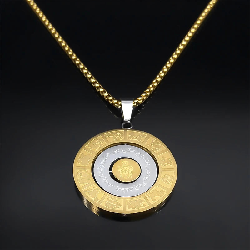 Rotating Chinese 12 Zodiac Nine Palaces Bagua Necklace