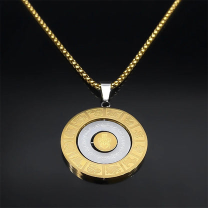 Rotating Chinese 12 Zodiac Nine Palaces Bagua Necklace