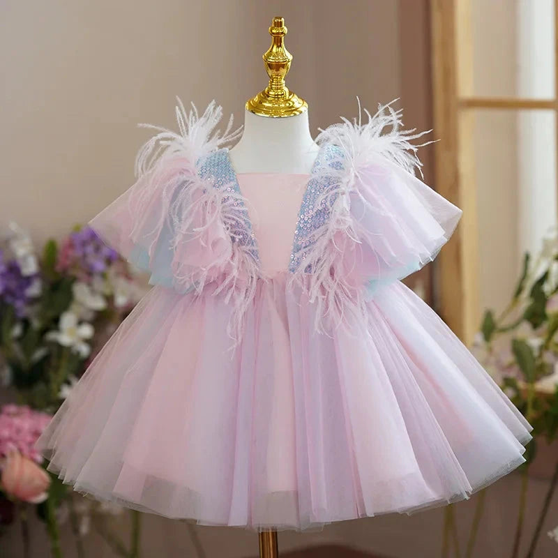Wedding Birthday Dress for Flower Girls Kids Elegant Party Sequins Tutu Christening Gown 3-8 Yrs Children Formal Pageant Clothes - AMULET RING STORE