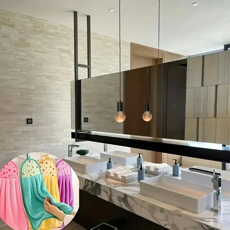 4pcs Coral Velvet Bathroom Supplies, Soft Hand Towel, Absorbent Cloth Dishcloths, Hanging Cloth, Kitchen Accessories - AMULET RING STORE