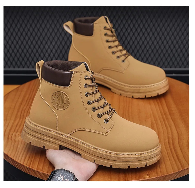 2025 new men's shoes autumn high cut workwear boots British style short boots Korean version versatile thickness boots shoes - AMULET RING STORE