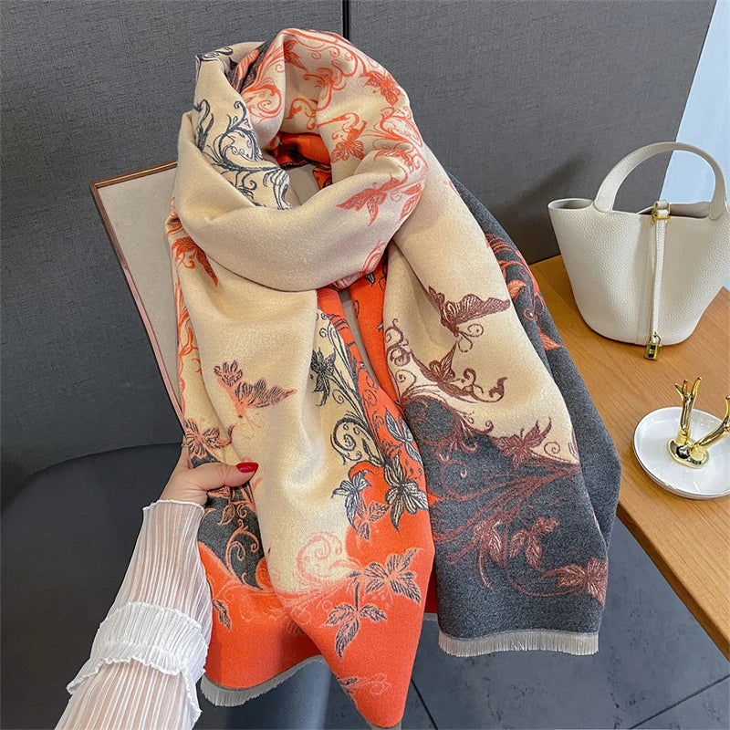 2025 Winter Warm Cashmere Scarf for Women Luxury Print Pashmina Shawl Wrap Neckerchief Female Bufanda Echarpe Design Headband - AMULET RING STORE