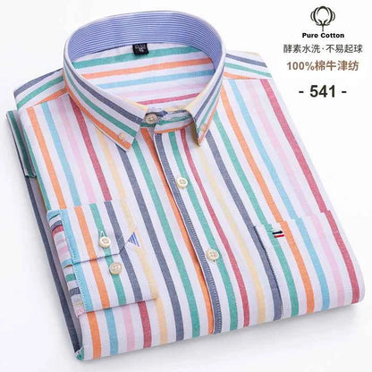 100% Cotton Oxford Men's Shirts Long Sleeves Plaid Soft Regular Fit Formal Dress Shirt Pocket Social Blouse Male Clothes S-7XL