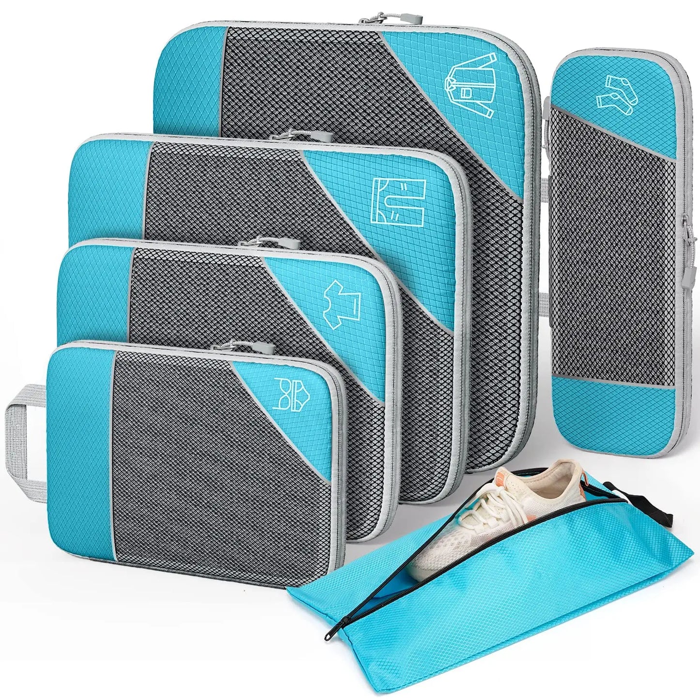 3/6PCS Compressed Packing Cubes Travel Storage Set With Shoe Bag Mesh Visual Luggage Organizer Portable Lightweight Suitcase Bag - AMULET RING STORE