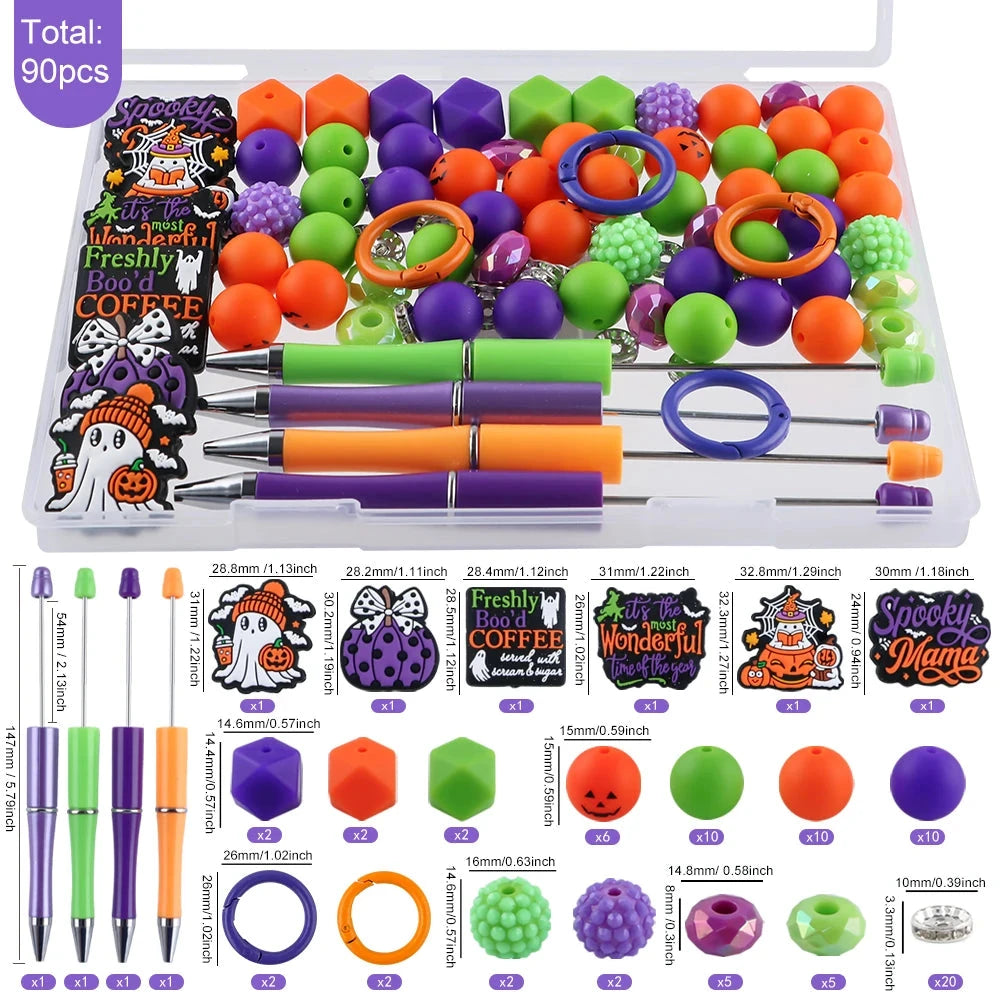 90pcs/Lot Boxed New Silicone Focus Beads/Printed/Pen/Acrylic Set For Jewelry DIY Bracelet Necklace Key Chain Earring Accessories - AMULET RING STORE