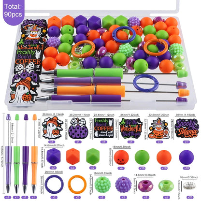 90pcs/Lot Boxed New Silicone Focus Beads/Printed/Pen/Acrylic Set For Jewelry DIY Bracelet Necklace Key Chain Earring Accessories - AMULET RING STORE