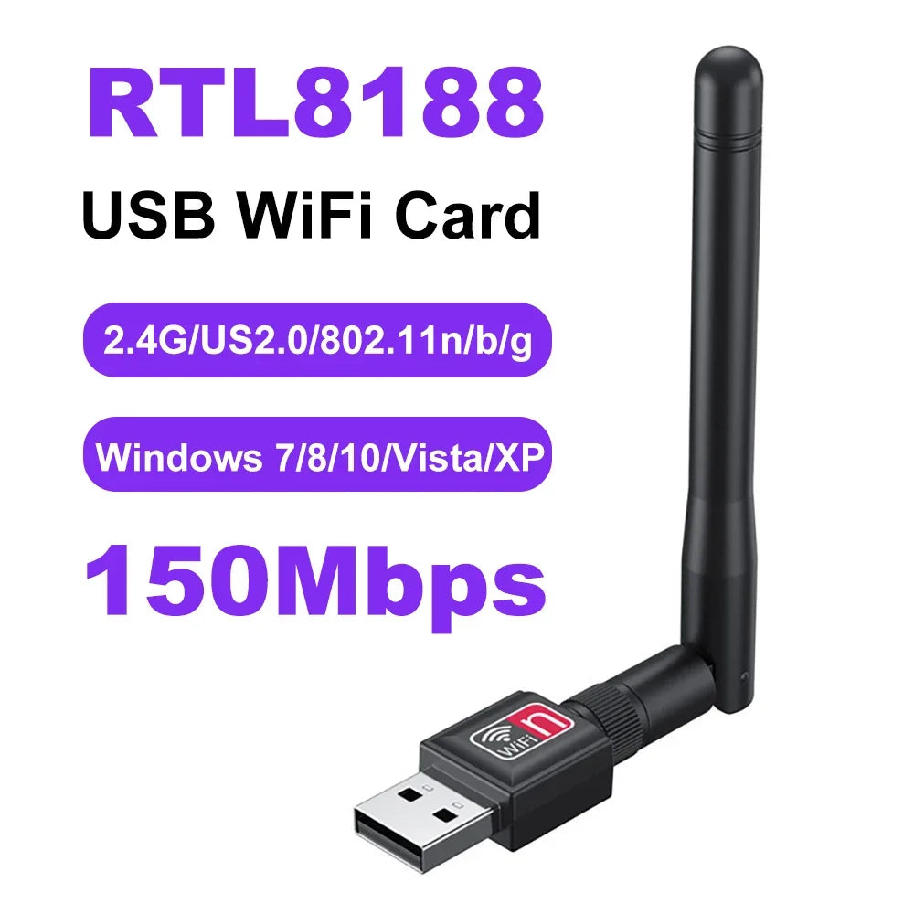 150Mbps WiFi USB Adapter 2.4G Wi-Fi Dongle 5dBi Gain Antenna 802.11b/g/n USB2.0 High-Speed Wireless Card Receiver For PC/Laptop - AMULET RING STORE