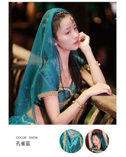 2025 summer new Indian traditional clothing Indian dance costumes improved saree women sexy Indian sequins belly dance dress a6