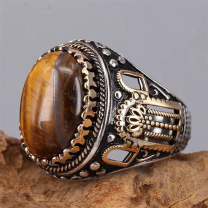 Brown Retro Tiger Stone Men's Ring Personality Ring Fashion Temperament To Attend The Banquet Luxury