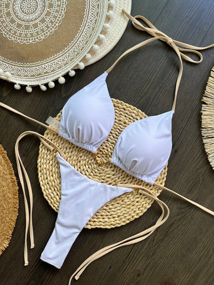 RUOTONSEPT Sexy Halter Solid color Bikini Set Women's Swimsuit Two-piece Triangle Thong Swimwear Bathing Suit Brazilian Biquinis - AMULET RING STORE