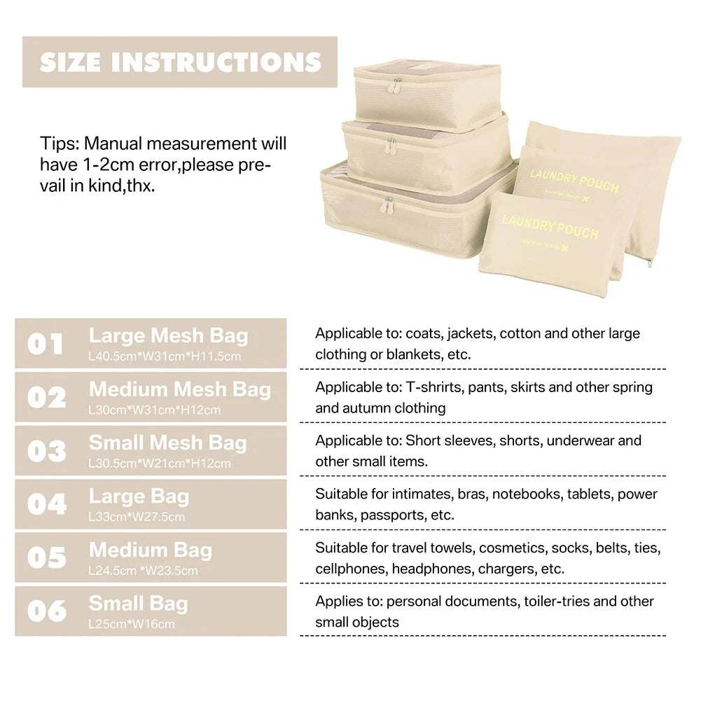 8/7/6 pieces Set Travel Organizer Storage Bags Suitcase Packing Set Storage Cases Portable Luggage Organizer Clothe Shoe Pouch - AMULET RING STORE