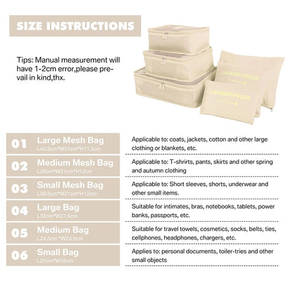 8/7/6 Pieces Set Travel Organizer Storage Bags Suitcase Packing Cubes Set Cases Portable Folding Luggage Clothes Shoe Tidy Pouch - AMULET RING STORE