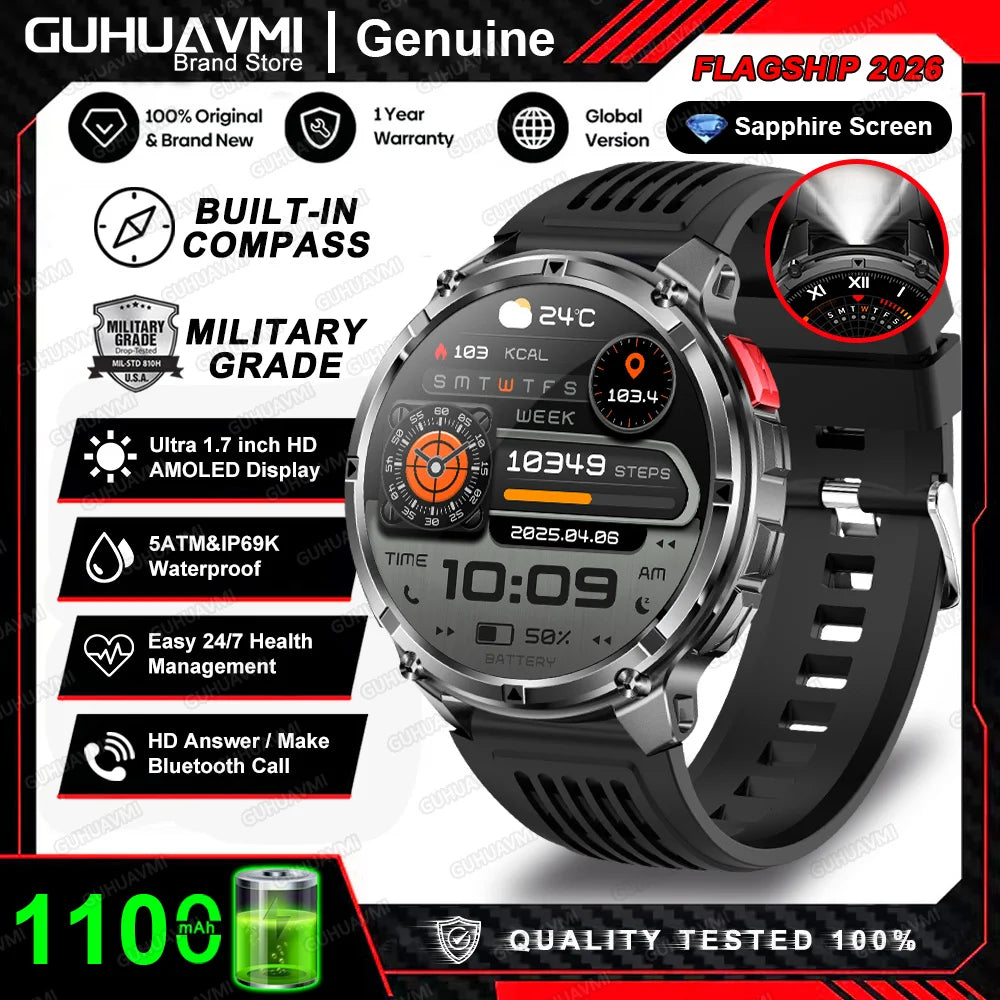 New Military T-Rex3 Ultra 1100mAh Battery Smart Watch 5 ATM Waterproof 1.7"AOD Compass GPS Sports tracker Outdoors Smartwatches