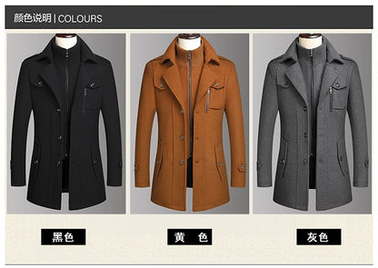 Men's Double Collar Wool Coat  Fashion Handsome Autumn Winter Business Style High Quality Middle-aged Men's Fashion Woolen Coat