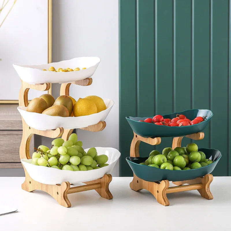 2/3 Layer Table Plates Dinnerware Kitchen Fruit Bowl with Floors Partitioned Dish Snack Candy Cake Stand Fruit Plate Salad Bowl - AMULET RING STORE