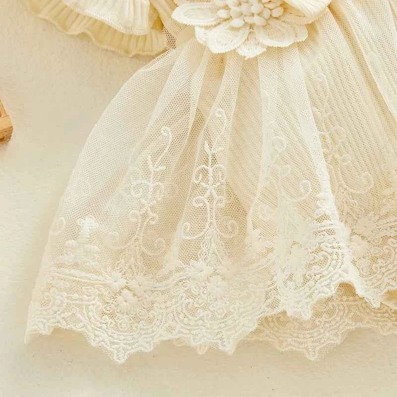 3D Flower Summer Baby Girls Romper Princess Mesh Newborn Clothes Lace Patchwork Ruffle Bodysuit Dress Headband Kids Clothing