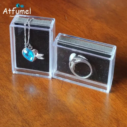 Transperant Square Diamond Jewelry Storage Box Stone Display Case Round Gemstone Organizer 1Pc Small Coin Ring Travel Gift Box - AMULET RING STORE