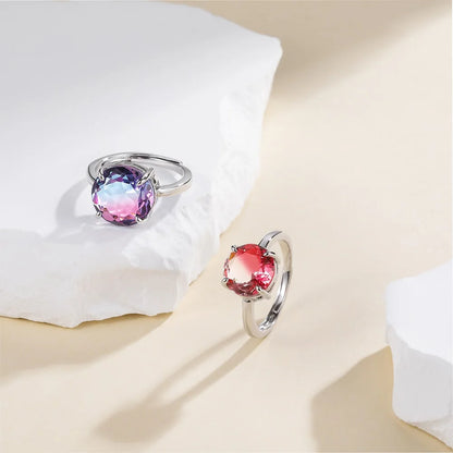 Monkton Sparkly Lavender Glass Y2k Bridal Rings for Women 12MM Round Artificial Stone Wedding Ring Plated with 925 Silver Кольцо