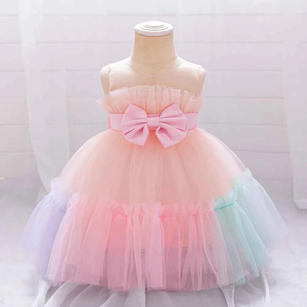 Toddler Flower Bow Party Baby Girl Dress Sequins Wedding Bridesmaids Dress for Girls Elegant 1st Birthday Evening Prom Costumes