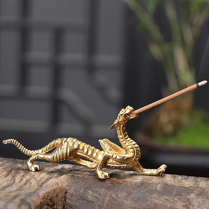 1Pc Metal Gold Dragon Incense Stick Burner Dragon Incense Holder Mini Sandalwood Censer Aromatherapy Home Office Decor