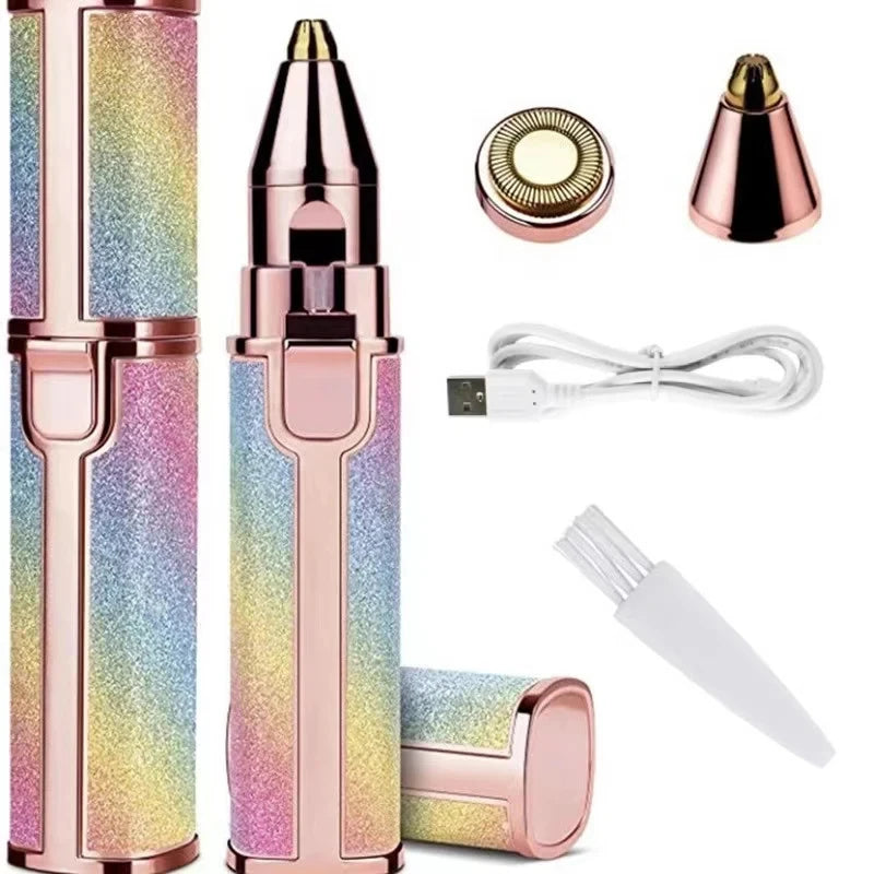 2 In1 Electric Eyebrow Trimmer Painless Eye Brow Mini Shaver Razors Portable Facial Hair Remover Women Built-in LED Light - AMULET RING STORE