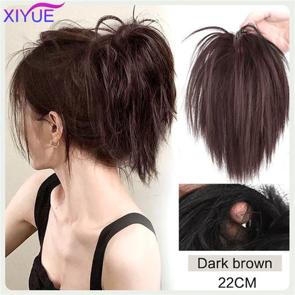 XIYUE Synthetic Messy Hair Bun Tousled Hairpiece Elastic Band Chignon Curly Scrunchie Updo Cover Hair Tail for Women Pink - AMULET RING STORE