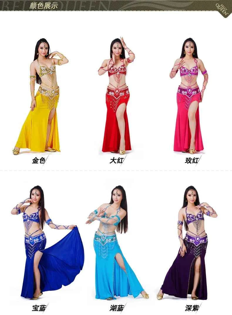 Hot Selling Ladies Beaded Sequins Belly Dance Accessories Belts + Bra Samba Costume Club Bra