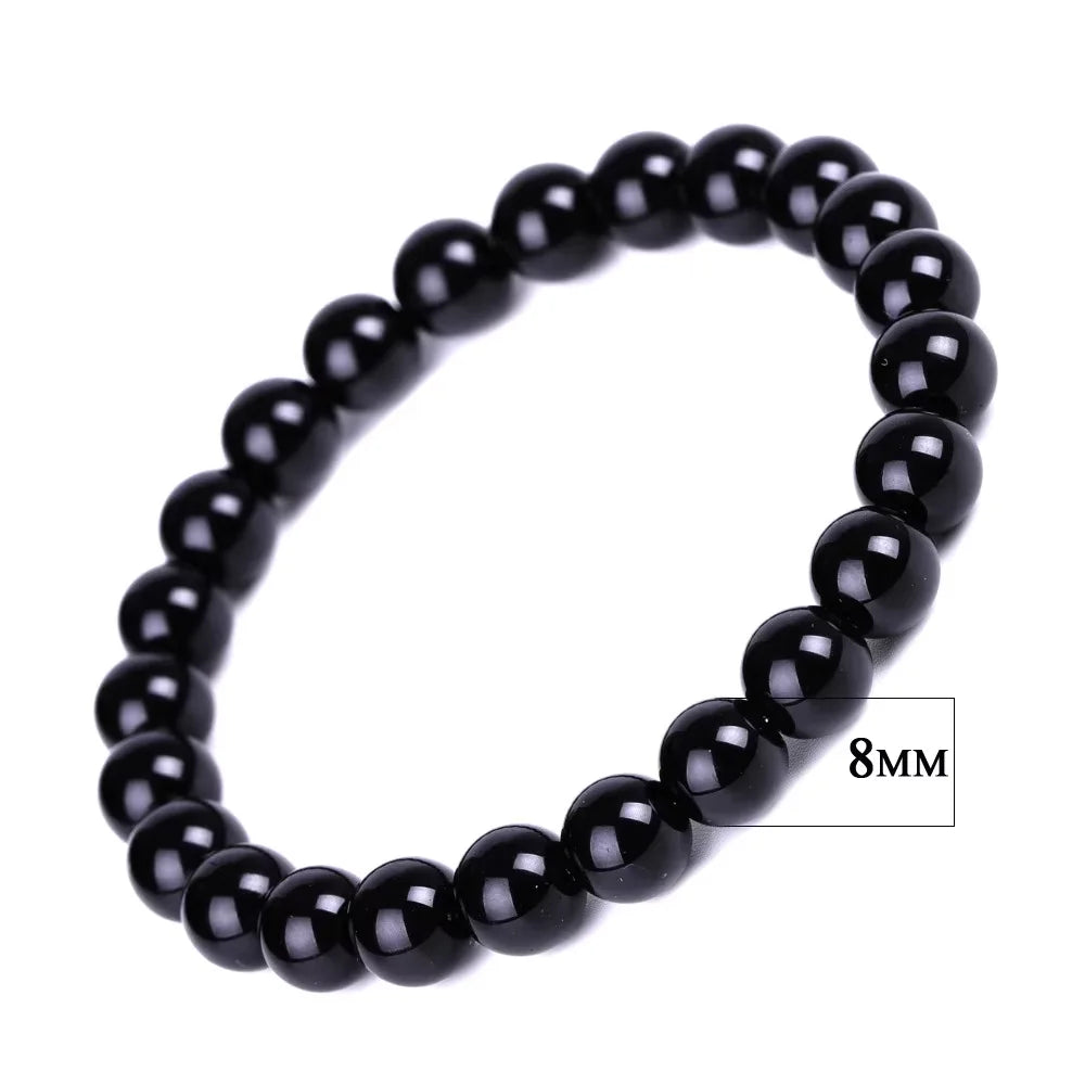 8/10/12/14mm Tibetan Buddhism Six Words Mantra Bracelets For Men Women Black Obsidian Amulet Lucky Bangles Jewelry with Gift Box