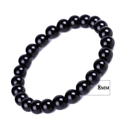 8/10/12/14mm Tibetan Buddhism Six Words Mantra Bracelets For Men Women Black Obsidian Amulet Lucky Bangles Jewelry with Gift Box