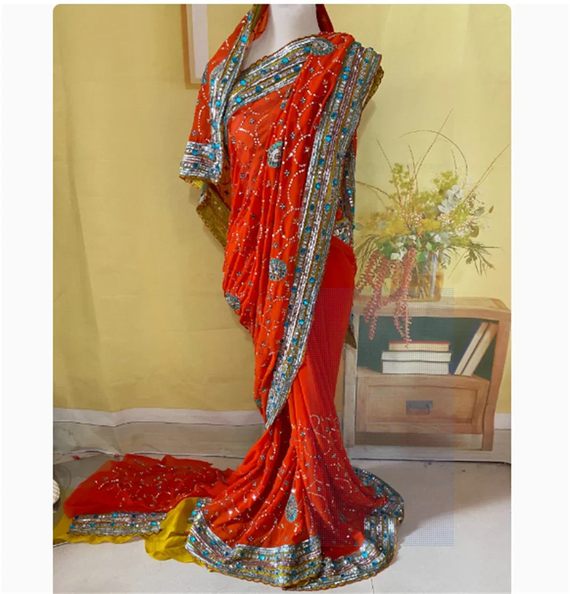India Sari Nepal Thailand 6-meter Sari costume dress live broadcast featuring Sri Lanka's Grand Sari Lengha