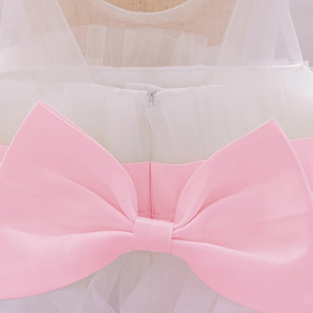 Toddler Flower Bow Party Baby Girl Dress Sequins Wedding Bridesmaids Dress for Girls Elegant 1st Birthday Evening Prom Costumes