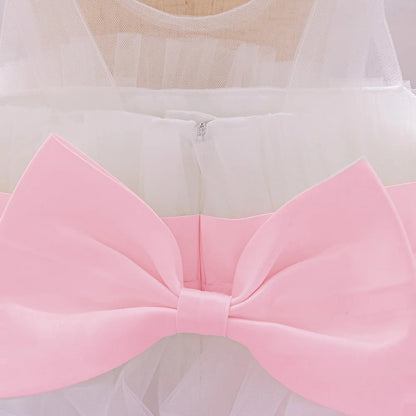 Toddler Flower Bow Party Baby Girl Dress Sequins Wedding Bridesmaids Dress for Girls Elegant 1st Birthday Evening Prom Costumes