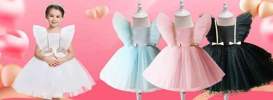 Baby girl dress three-dimensional butterfly Bubble sleeve mesh fluffy princess dress performance birthday party dress girl dress