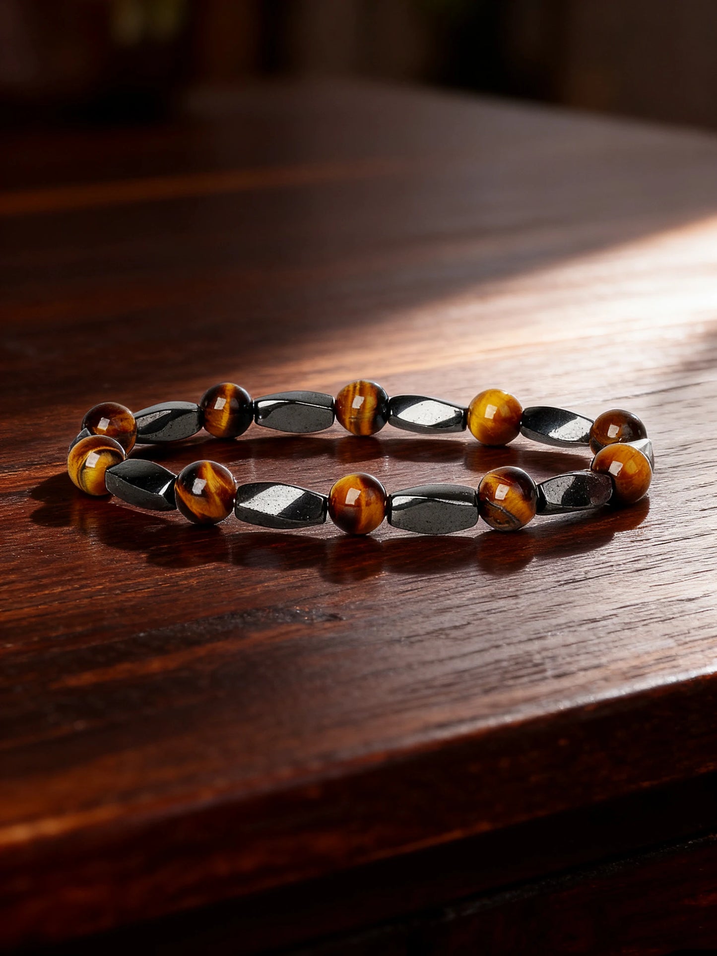 Hematite & Red Tiger's Eye Bracelet Men Natural Stone Cylinder Bead for Energy Protection Reiki Charm Courage Jewelry Women Gift