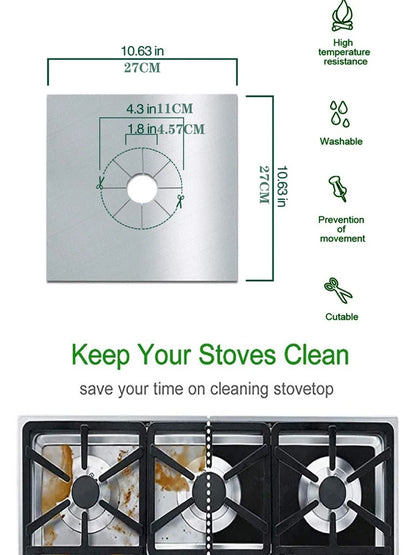 4 Pieces 27 Cm Gas Stove Surface Protection Pad Washable Oil And Dirt Resistant Kitchen Cleaning Accessories - AMULET RING STORE