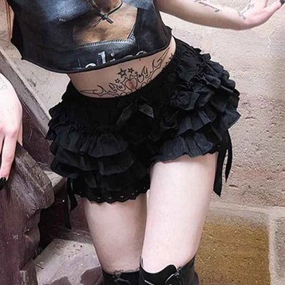 AltGoth Mall Goth Lolita Lace Shorts Women Aesthetic Cute Sweet Bow Patchwork Shorts Y2k E-girl Emo Alternative Kawaii Outfits