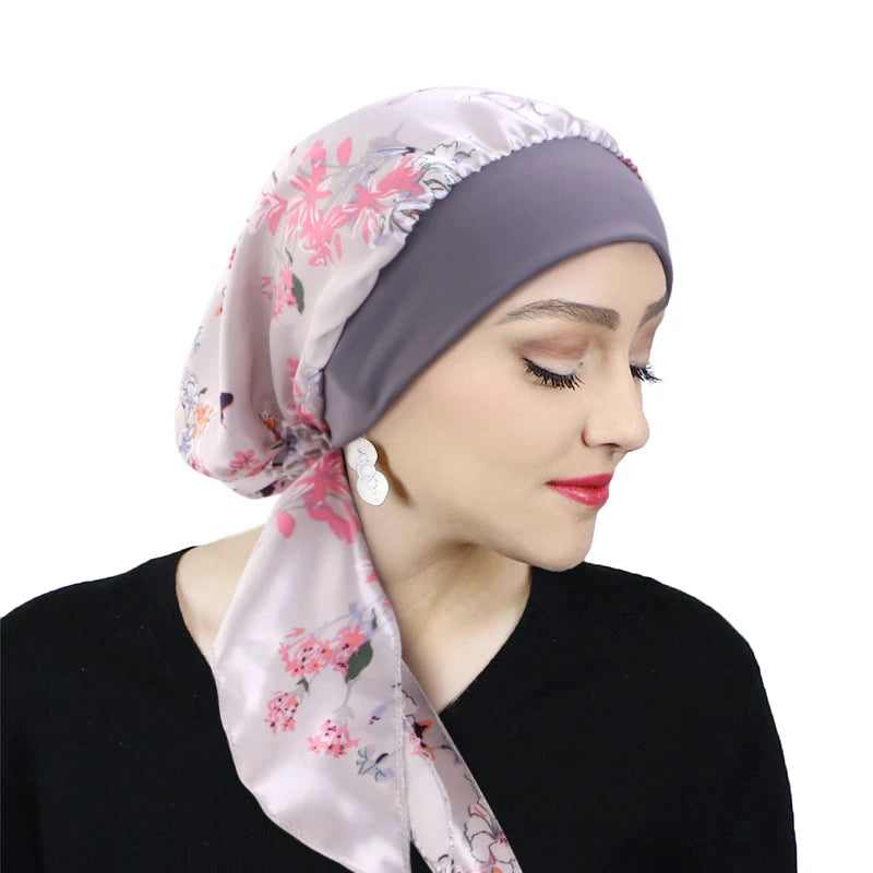 Printed Pre-tie Headscarf Women Elastic Muslim Female Turban Cancer Chemo Hat Hair Loss Cover Head Wrap Headwear Stretch Bandana - AMULET RING STORE