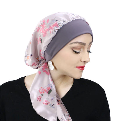 Printed Pre-tie Headscarf Women Elastic Muslim Female Turban Cancer Chemo Hat Hair Loss Cover Head Wrap Headwear Stretch Bandana - AMULET RING STORE