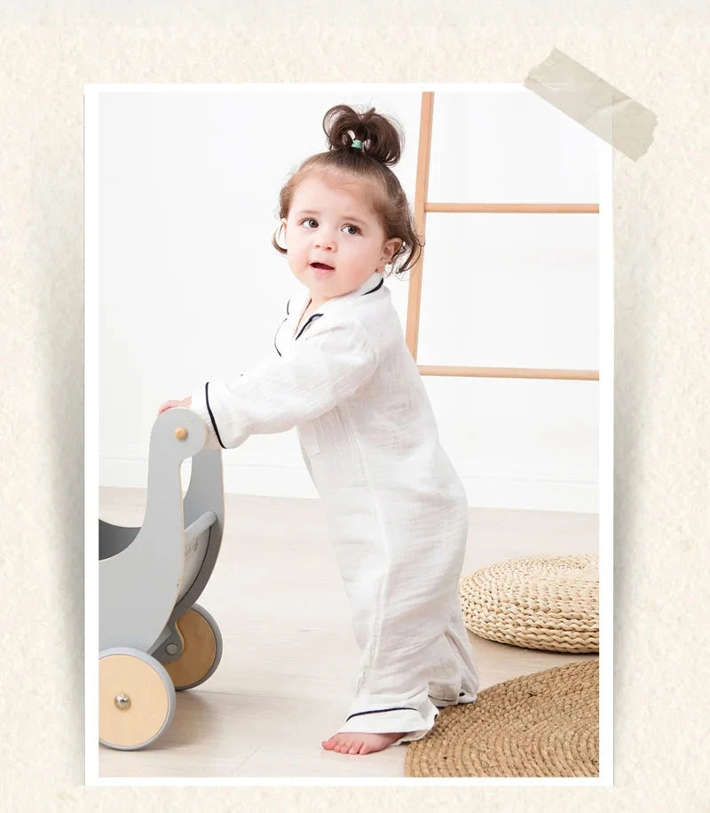 Baby Sleepwear for Boy Girl Organic Cotton White Romper Newborn Pajama Muslin Long-sleeved Onesie Kids Clothe Toddler Jumpsuit - AMULET RING STORE