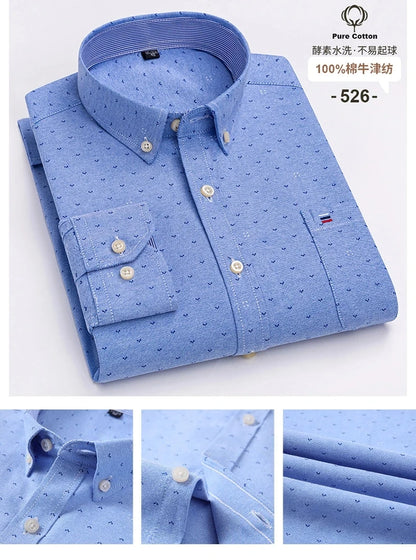 100% Cotton Oxford Men's Shirts Long Sleeves Plaid Soft Regular Fit Formal Dress Shirt Pocket Social Blouse Male Clothes S-7XL