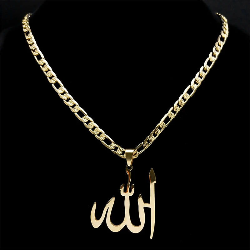 Arabic Allah God Pendant Necklace for Men Women Stainless Steel Gold Plated Islamic Muslim Amulet Necklaces Jewelry N3238S05