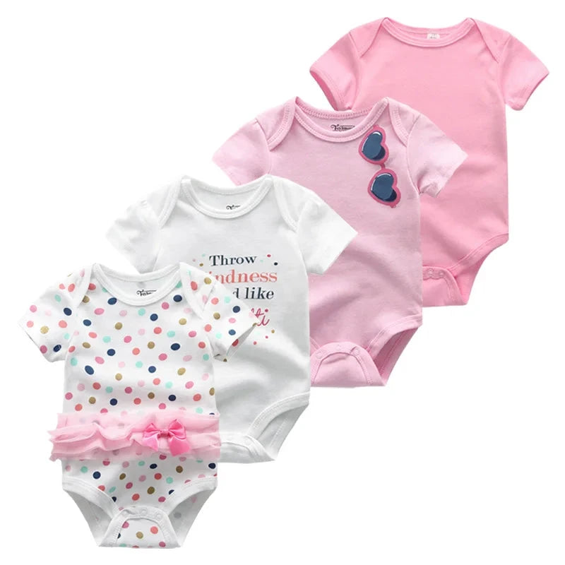 4Pieces Cotton Newborn Bodysuit Print Baby Girl Clothes 0-12M Cartoon Baby Boy Clothes Summer Short Sleeve Romper Bebes - AMULET RING STORE