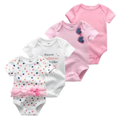 4Pieces Cotton Newborn Bodysuit Print Baby Girl Clothes 0-12M Cartoon Baby Boy Clothes Summer Short Sleeve Romper Bebes - AMULET RING STORE