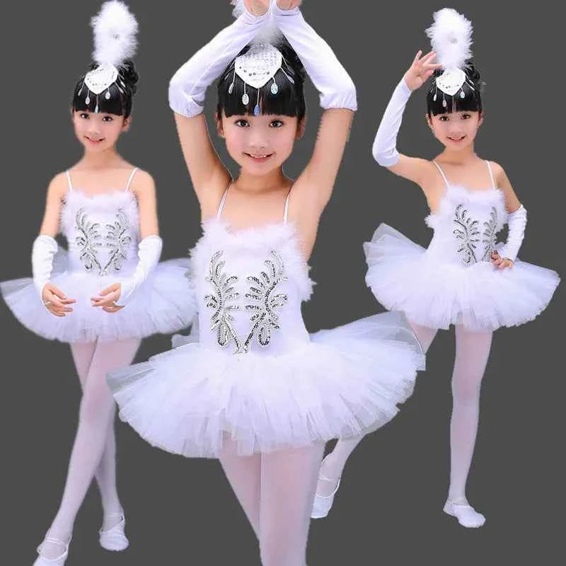 White Ballerina Dancing Costumes For Kids Tutu Dancewear Professional Girls Swan Lake Dance Dress Performance Ballet Dress 1Set