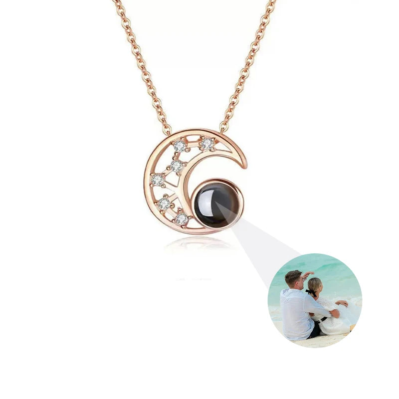 Custom Photo Necklace Personalized Picture Projection Necklace Rose Flower Projective Pendant Necklace Memorial Gifts For Women