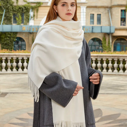Classic Simple Solid Wool Blend Scarf Women Men Fall Winter High Quality Woolen Shawl Thick Warm Tassel Muffler Female Male Wrap
